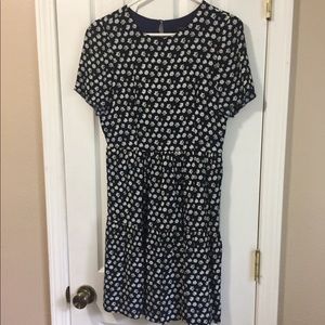 J. Crew navy blurred Floral tiered dress